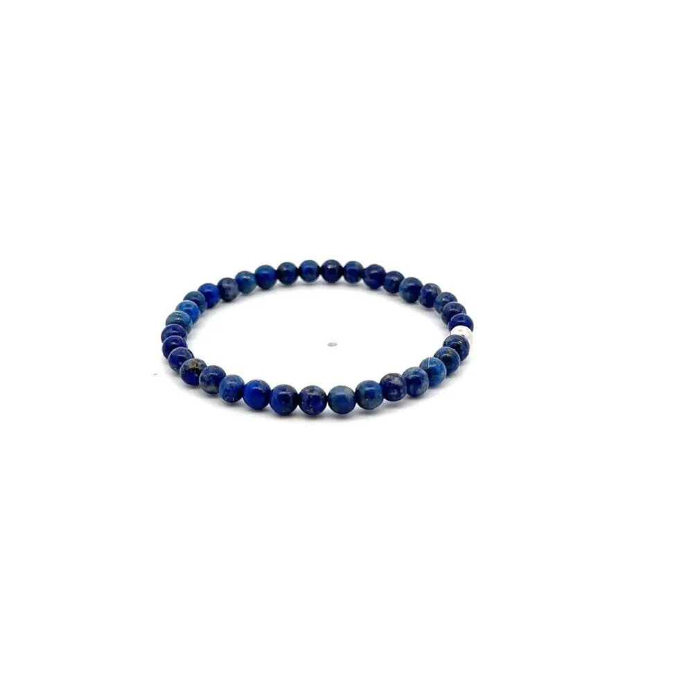 Natural Lapis Gemstone Mini 4mm 18K White Gold Charm Bead September Birthstone - Picture 5 of 5